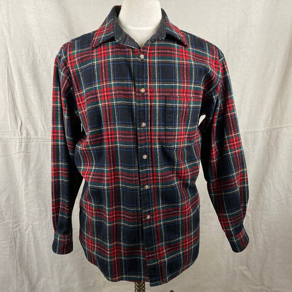 Front View of Pendleton Black Stewart Tartan Trail Shirt Wool Flannel Shirt SZ L