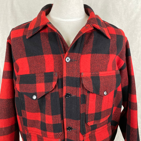 Upper Chest View of Union Made Buffalo Plaid Filson Mackinaw Cruiser