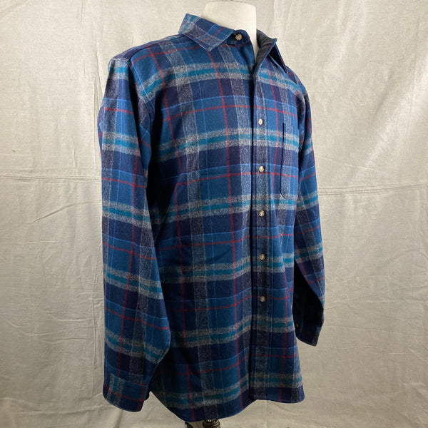 Right Angle View of Vintage Blue Plaid Pendleton Flannel Shirt SZ L