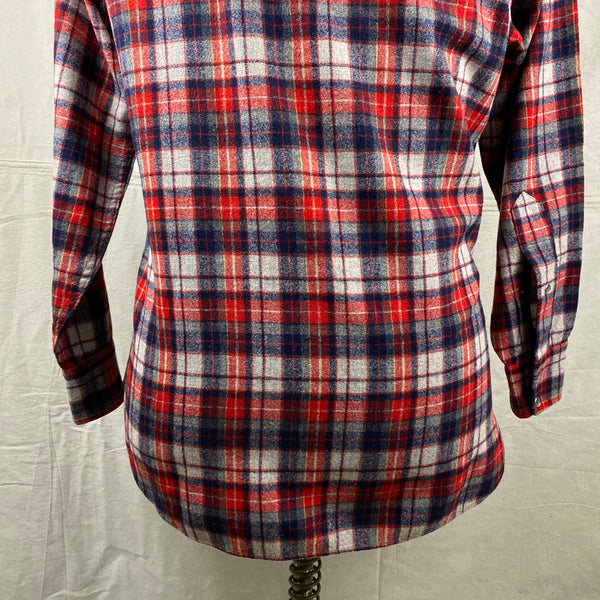 Lower Rear View of Vintage Pendleton Red & Blue Plaid High Grade Western Wear Flannel Shirt SZ L