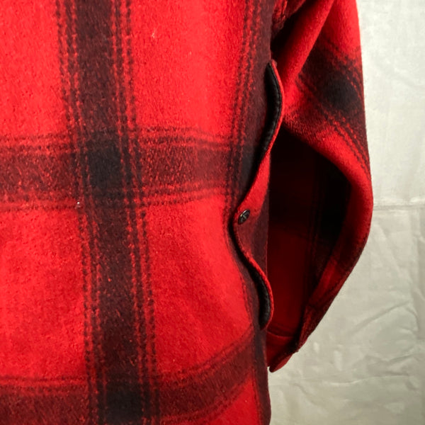 Right Map Pocket Closure on Vintage Union Made 75% Red Filson Hunter Wool Coat Style 85