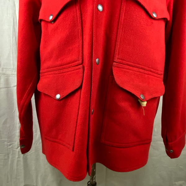 Lower Front View of Vintage Union Made Filson Scarlet Cruiser Debossed Buttons