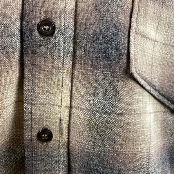 Small Stains on the Front of Vintage 50s/60s Era Pendleton Shadow Plaid Wool Flannel Shirt SZ 17