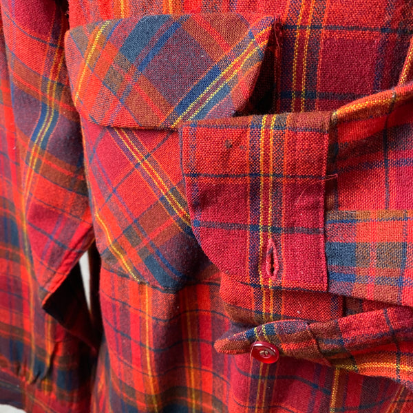 Left Cuff View of Vintage Red Blue & Yellow Pendleton Board Shirt SZ L