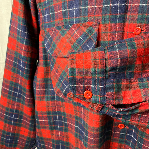 Left Cuff View on Vintage Red, Blue & Green Pendleton Board Shirt SZ XL
