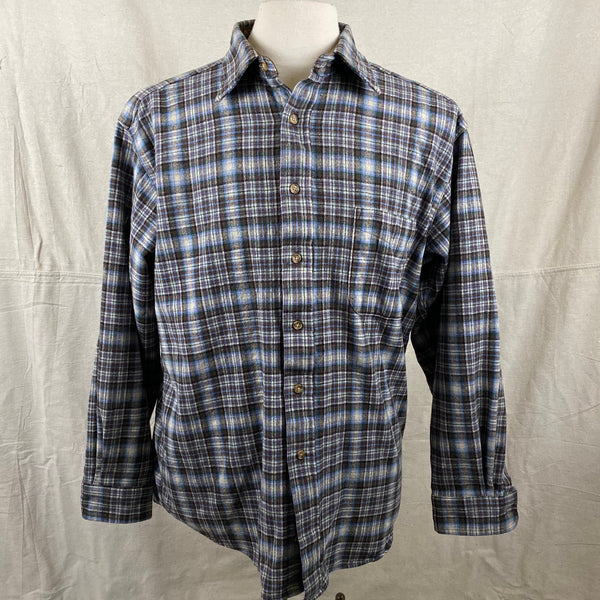 Front View of Pendleton Blue & Brown Trail Shirt SZ L