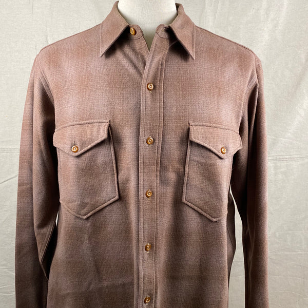 Upper Front View of Vintage 50s/60s Era Brown Pendleton Shadow Plaid Wool Flannel Shirt SZ 17