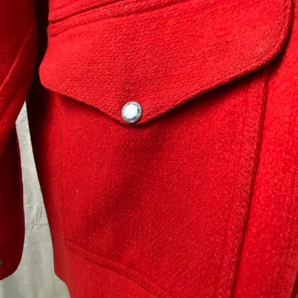 Lower Right Pocket View on Vintage Union Made Filson Scarlet Cruiser Debossed Buttons