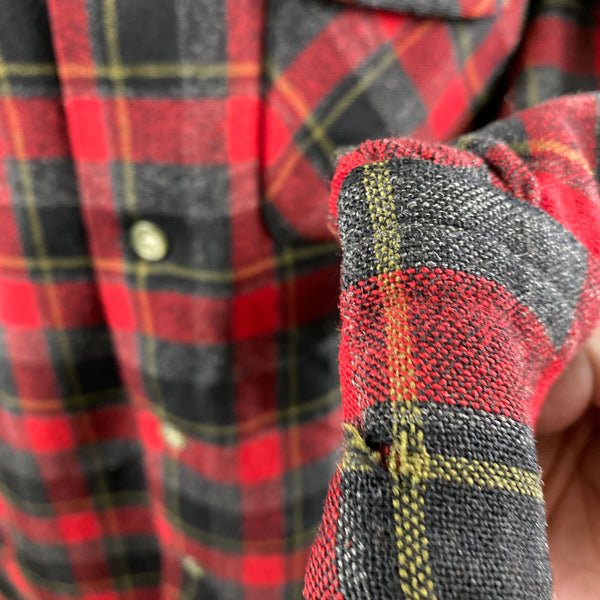 Small Hole on Cuff of Vintage 50s/60s Era Red and Black Pendleton Board Shirt SZ M
