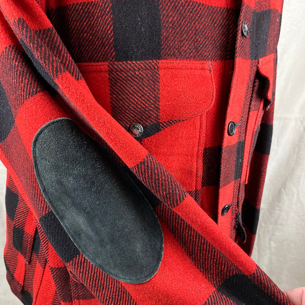 Right Elbow Patch on Vintage Union Made Filson Wool All Use Coat Wool Mackinaw