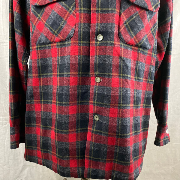 Lower Chest View of Vintage 50s/60s Era Red and Black Pendleton Board Shirt SZ M