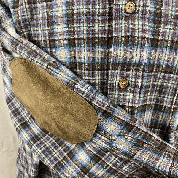 Right Elbow Patch View of Pendleton Blue & Brown Trail Shirt SZ L
