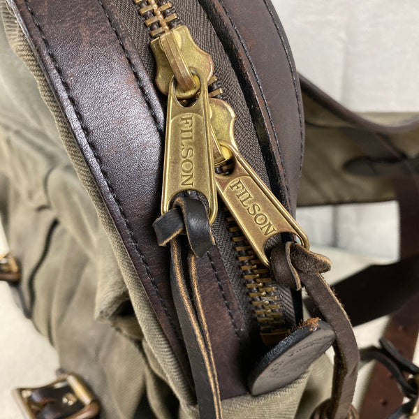 Additional Filson Zipper Shot on Filson Otter Green Rugged Twill Rucksack