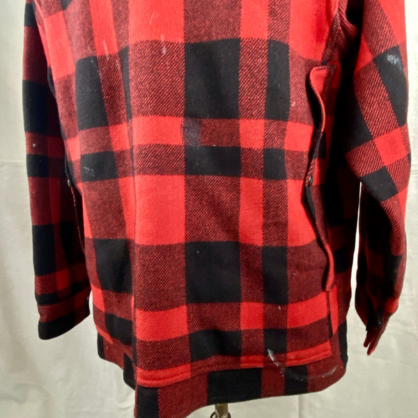 Alternate Rear View on Vintage Union Made Filson Mackinaw Wool Cruiser Red and Black Buffalo Plaid
