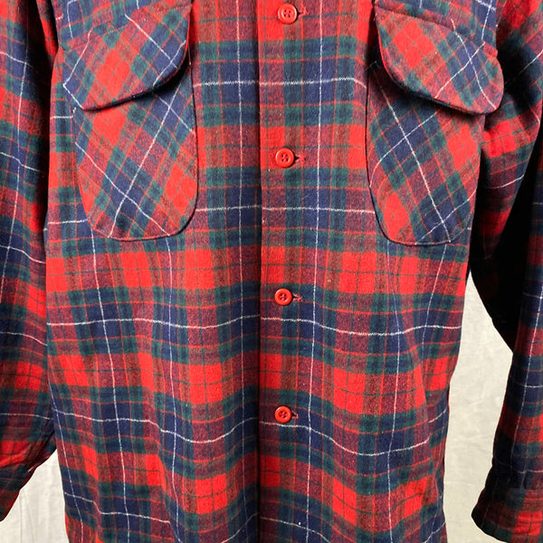 Lower Chest View of Vintage Red, Blue & Green Pendleton Board Shirt SZ XL
