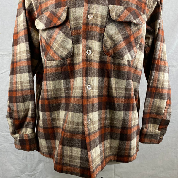 Lower Front View of Vintage Brown & Tan Pendleton Board Shirt SZ L
