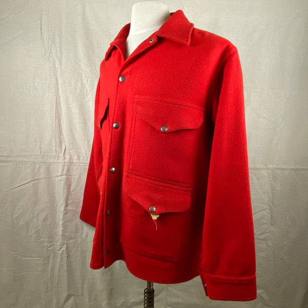 Left Angle View on Vintage Union Made Filson Scarlet Cruiser Debossed Buttons