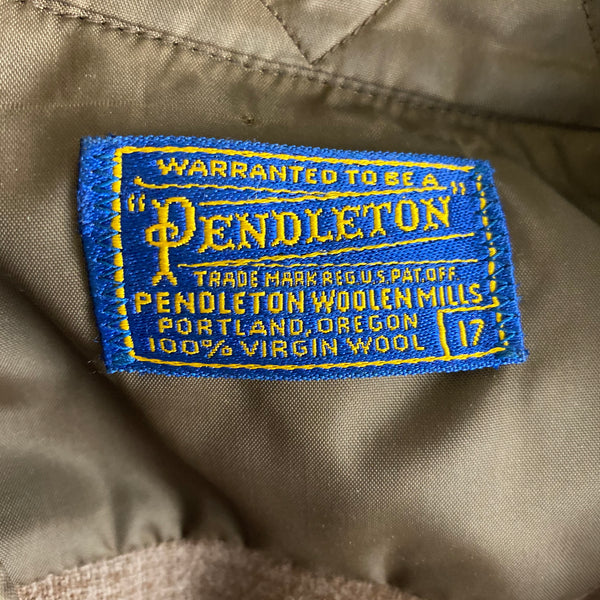 Tag View of Vintage 50s/60s Era Brown Pendleton Shadow Plaid Wool Flannel Shirt SZ 17