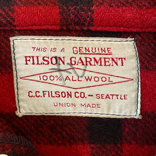 Tag View on Vintage Union Made Filson Red and Black Buffalo Plaid Mackinaw Cruiser