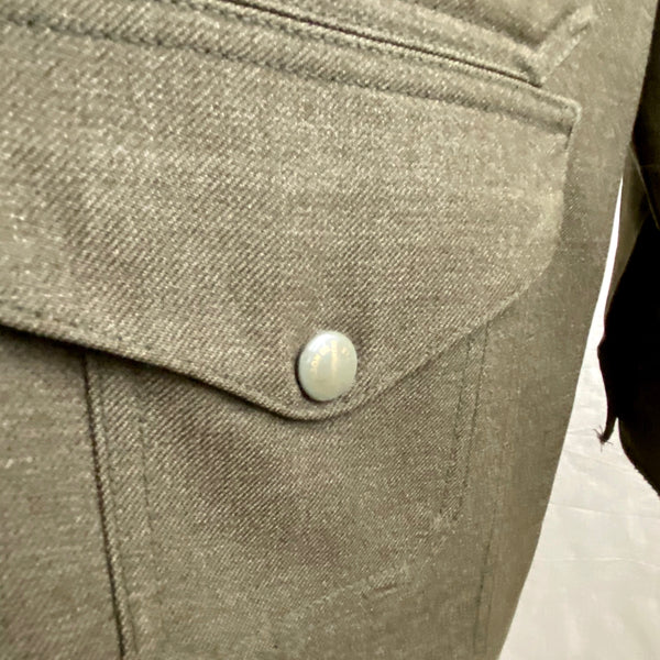 Enameled Snap Close Up on Vintage Union Made Filson Olive Green Wool Cruiser