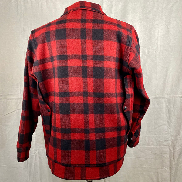 Rear View on Vintage Union Made Filson Red and Black Buffalo Plaid Mackinaw Cruiser
