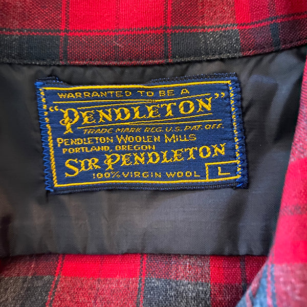 Tag View of Vintage Sir Pendleton Red and Grey Wool Shirt SZ L