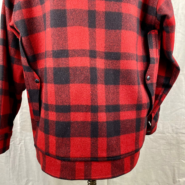Lower Rear View on Vintage Union Made Filson Red and Black Buffalo Plaid Mackinaw Cruiser