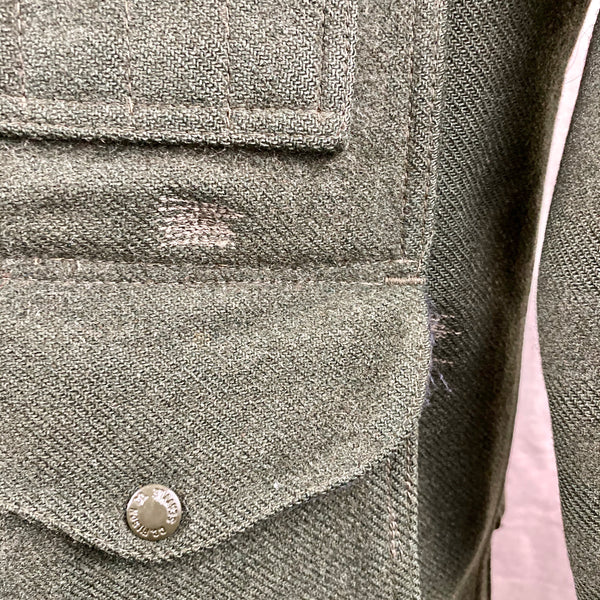 Two Darning Repairs on Vintage Forest Green Filson Mackinaw Wool Cruiser