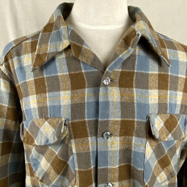 Upper Front View of Vintage Blue & Grey Pendleton Board Shirt SZ XL