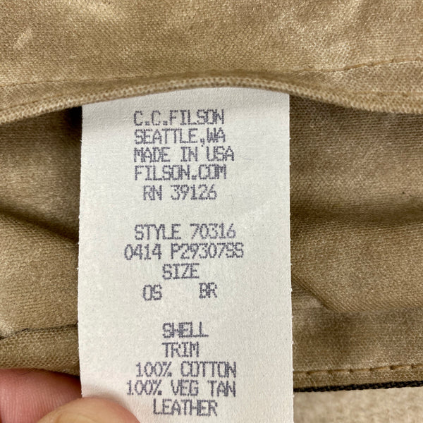 Production Tag of Filson Mini Dop Kit Toiletries Bag Soy Wax Finished Style 70316