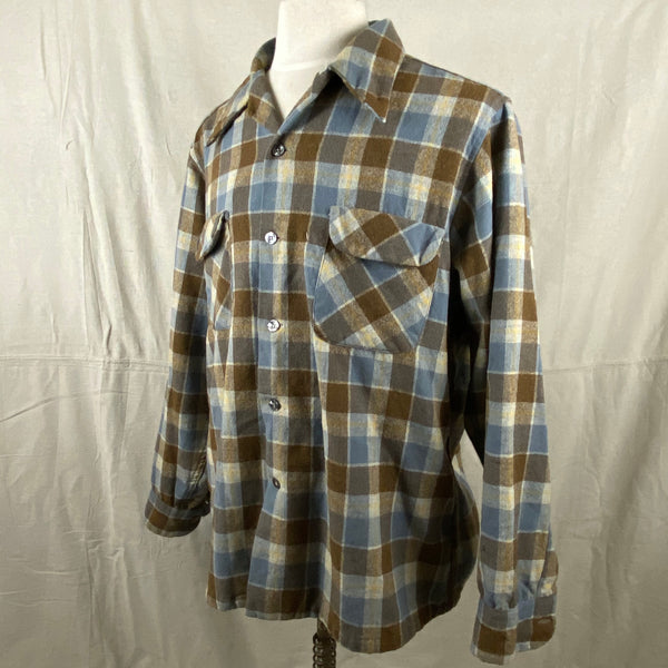 Left Angle View of Vintage Blue & Grey Pendleton Board Shirt SZ XL