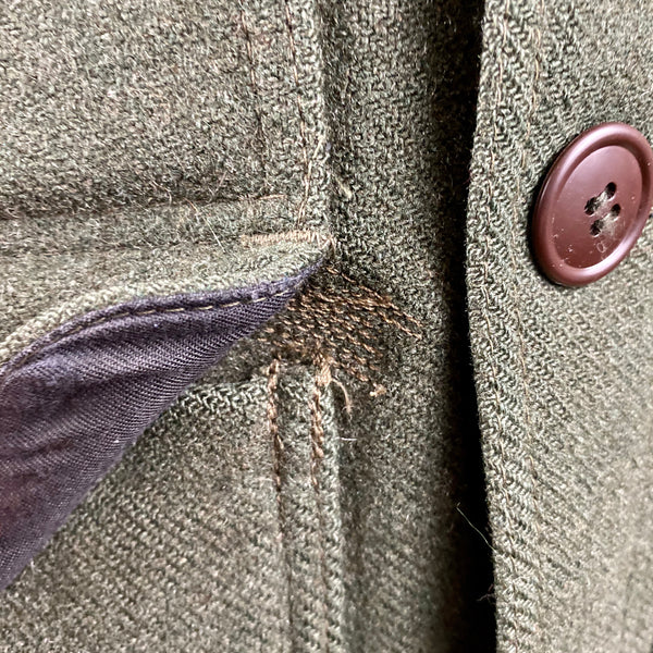 Close Up of Pocket Reinforcement on Vintage Forest Green Filson Mackinaw Wool Cruiser