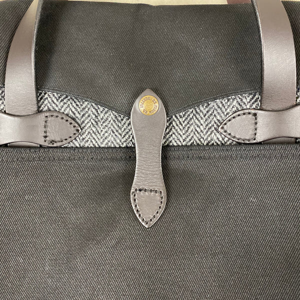 Storm Flap Buckled on Filson Harris Tweed Original Black Rugged Twill Wool Briefcase Style 70066