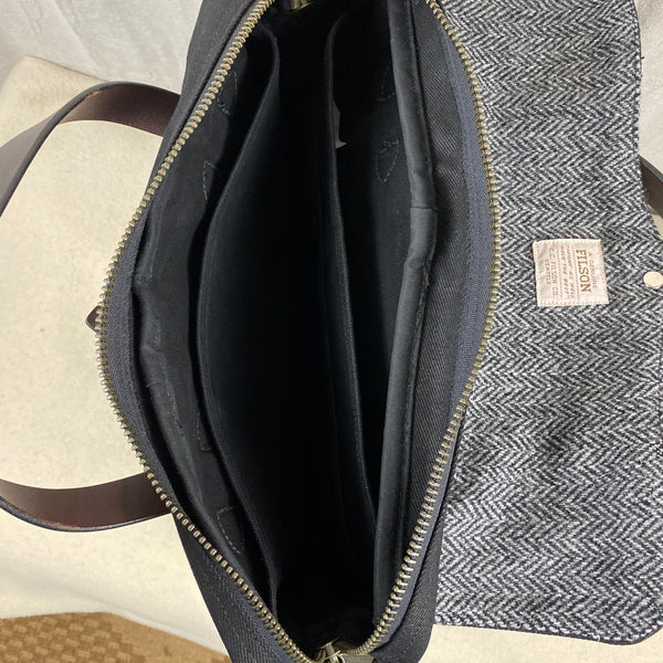Interior View of Filson Harris Tweed Original Black Rugged Twill Wool Briefcase Style 70066