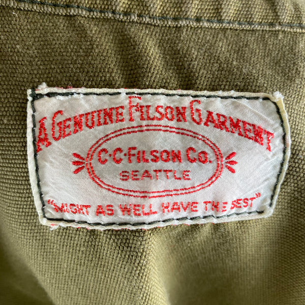 Tag View of Vintage Filson Dry Finish Tin Cloth Cruiser