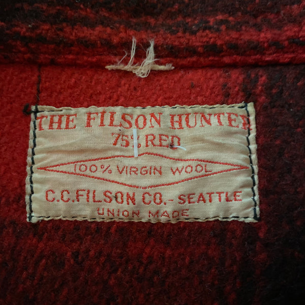 Tag View of Vintage Union Made 75% Red Filson Hunter Wool Coat Style 85