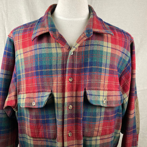 Upper Front View of Pendleton Red Blue & Green Trail Shirt SZ XL