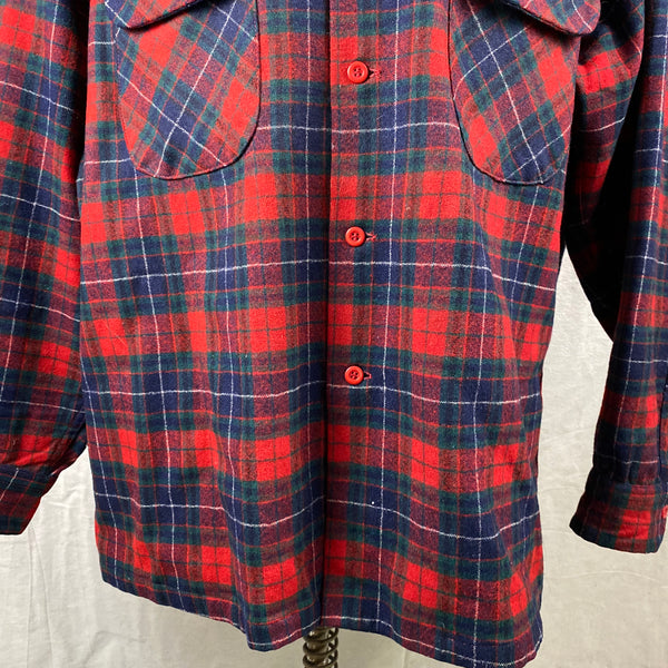 Lower Chest View of Vintage Red, Blue & Green Pendleton Board Shirt SZ XL