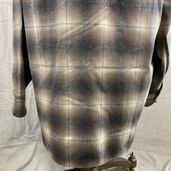 Lower Rear View of Vintage 50s/60s Era Pendleton Shadow Plaid Wool Flannel Shirt SZ 17
