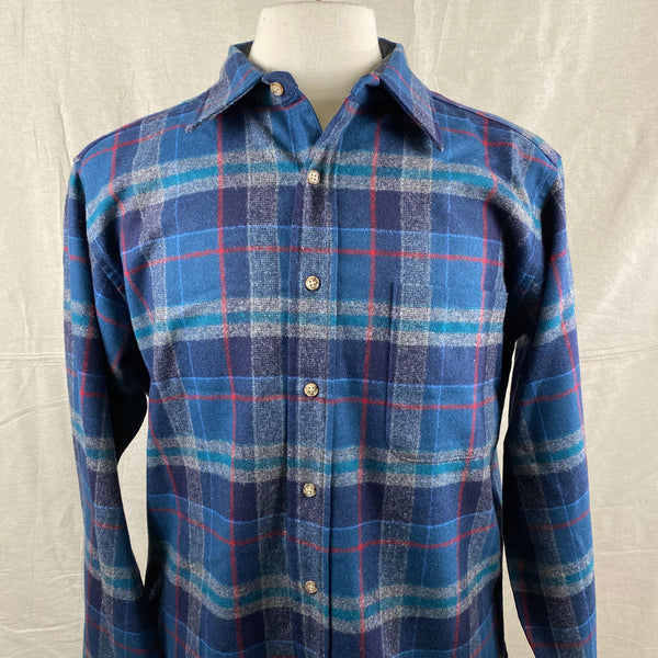 Upper Front View of Vintage Blue Plaid Pendleton Flannel Shirt SZ L