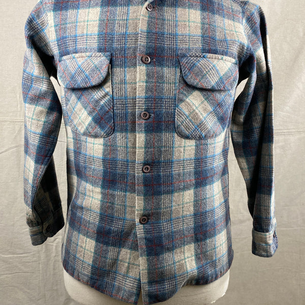 Lower Front View of Vintage Blue/Grey/Red Pendleton Board Shirt SZ M