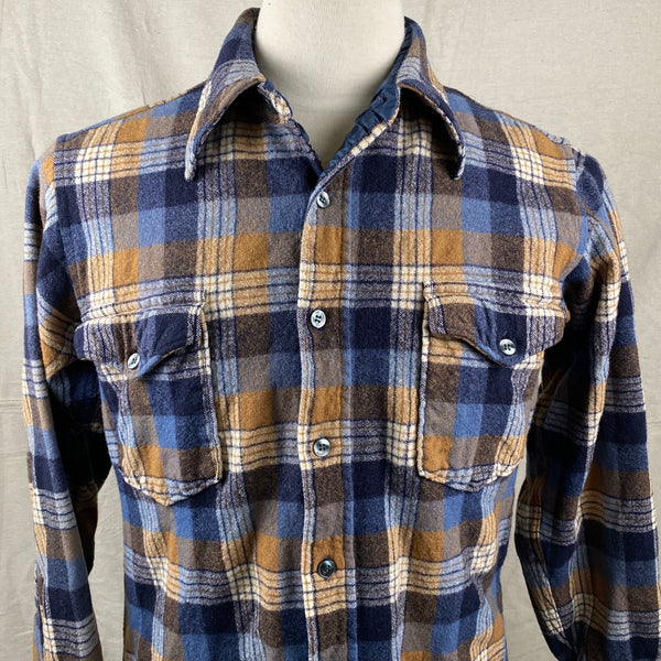 Upper Front View of Vintage Pendleton Plaid Wool Flannel Shirt SZ 16 1/2
