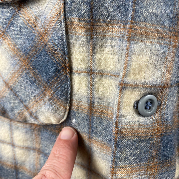 Small Hole by Right Pocket on Vintage Grey and Tan Shadow Plaid Pendleton Board Shirt SZ XL