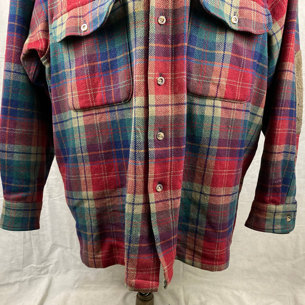 Lower Front View of Pendleton Red Blue & Green Trail Shirt SZ XL