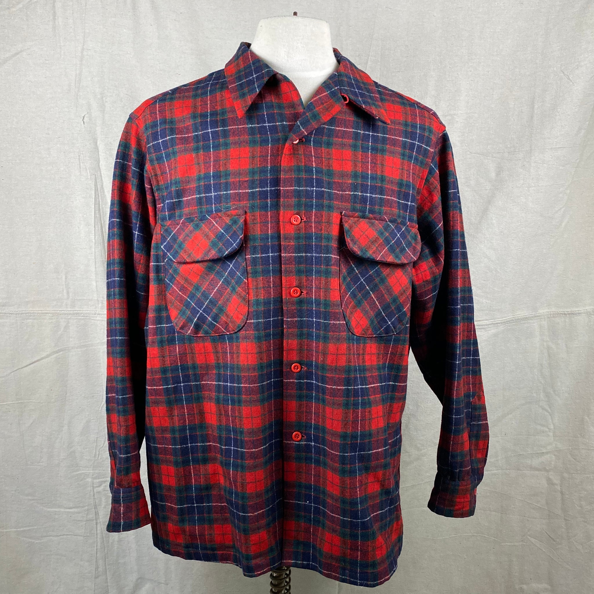 Front View of Vintage Red, Blue & Green Pendleton Board Shirt SZ XL