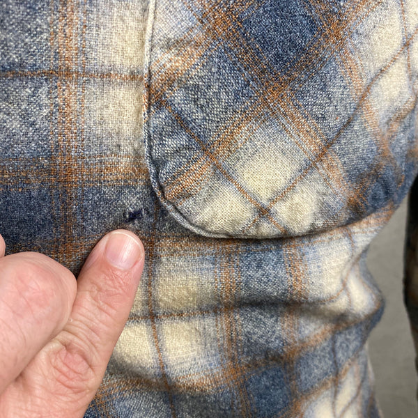 Small Hole by Left Pocket on Vintage Grey and Tan Shadow Plaid Pendleton Board Shirt SZ XL