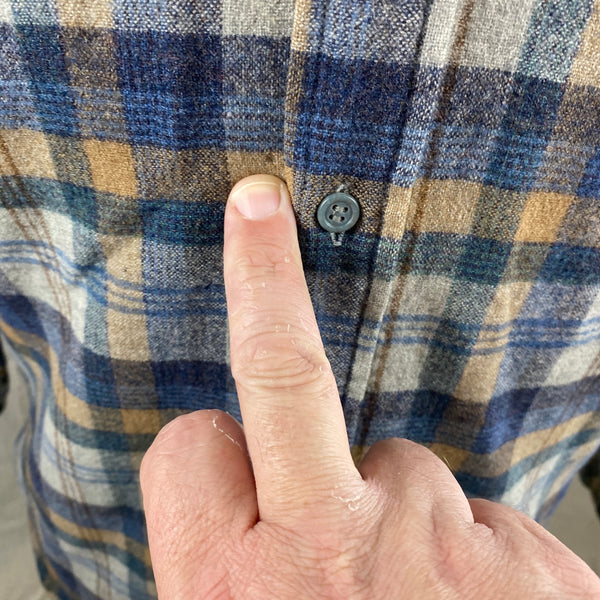 Small Hole on Vintage Pendleton Blue/Grey Plaid Wool Flannel Shirt SZ M