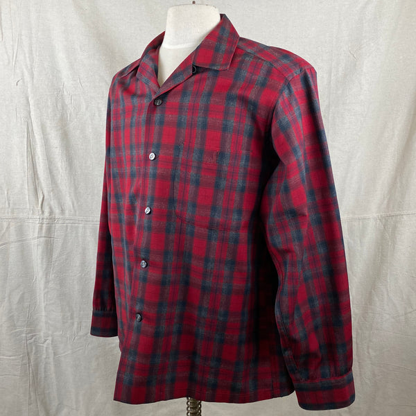 Left Angle View of Vintage Sir Pendleton Red and Grey Wool Shirt SZ L