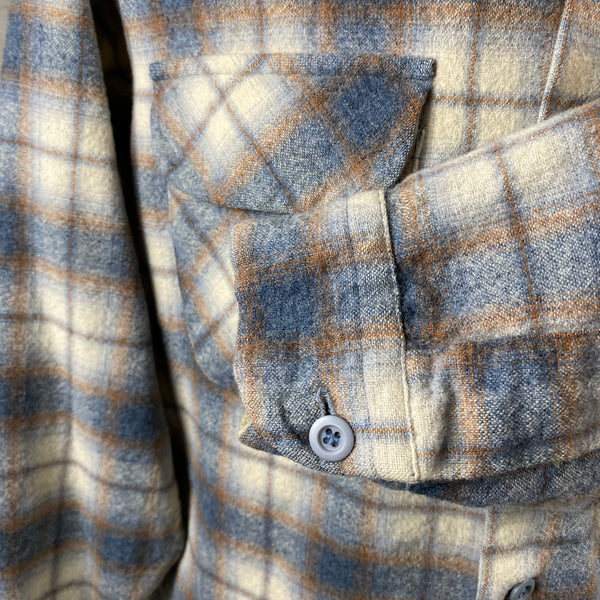 Left Cuff View on Vintage Grey and Tan Shadow Plaid Pendleton Board Shirt SZ XL