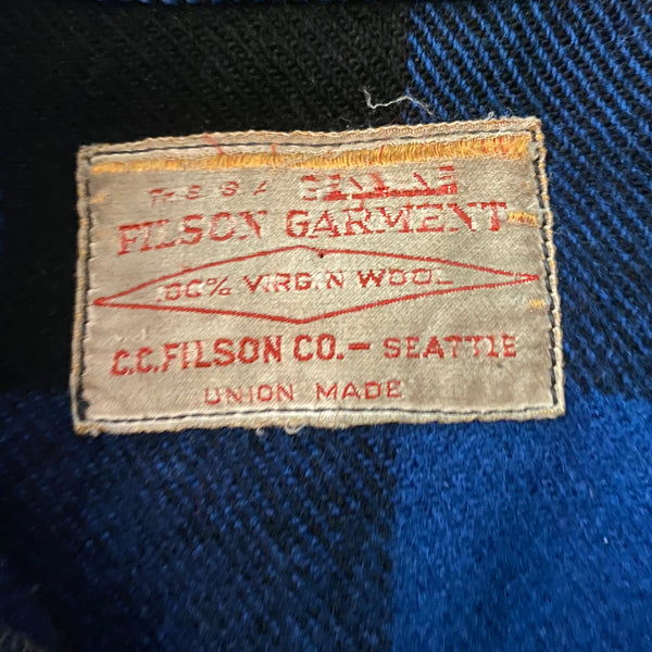 Filson Union Made Tag on Vintage Union Made Cobalt Filson Mackinaw